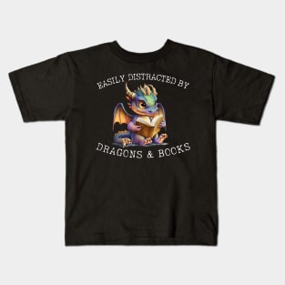 Easily Distracted By Dragons And Books Introvert Shirt Kids T-Shirt